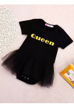 Чорний дитячий бодік з спідницею-пачкою напис королева Queen